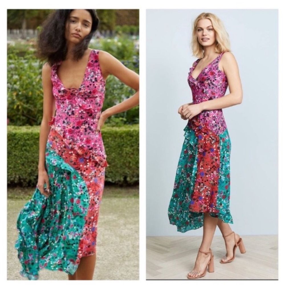 Saloni Aggie Silk Aymetrical Midi Dress Size 6